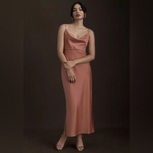 BHLDN - Cali Satin Cowl-Neck Midi Slip Dress